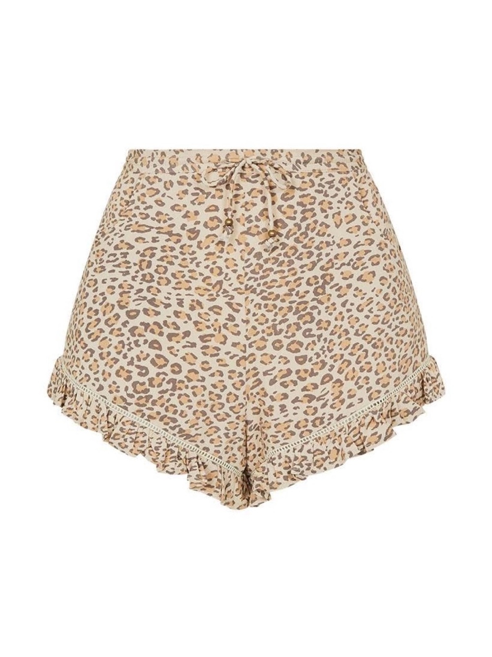Leopard Print Ruffle Hem Women's Shorts - Beige